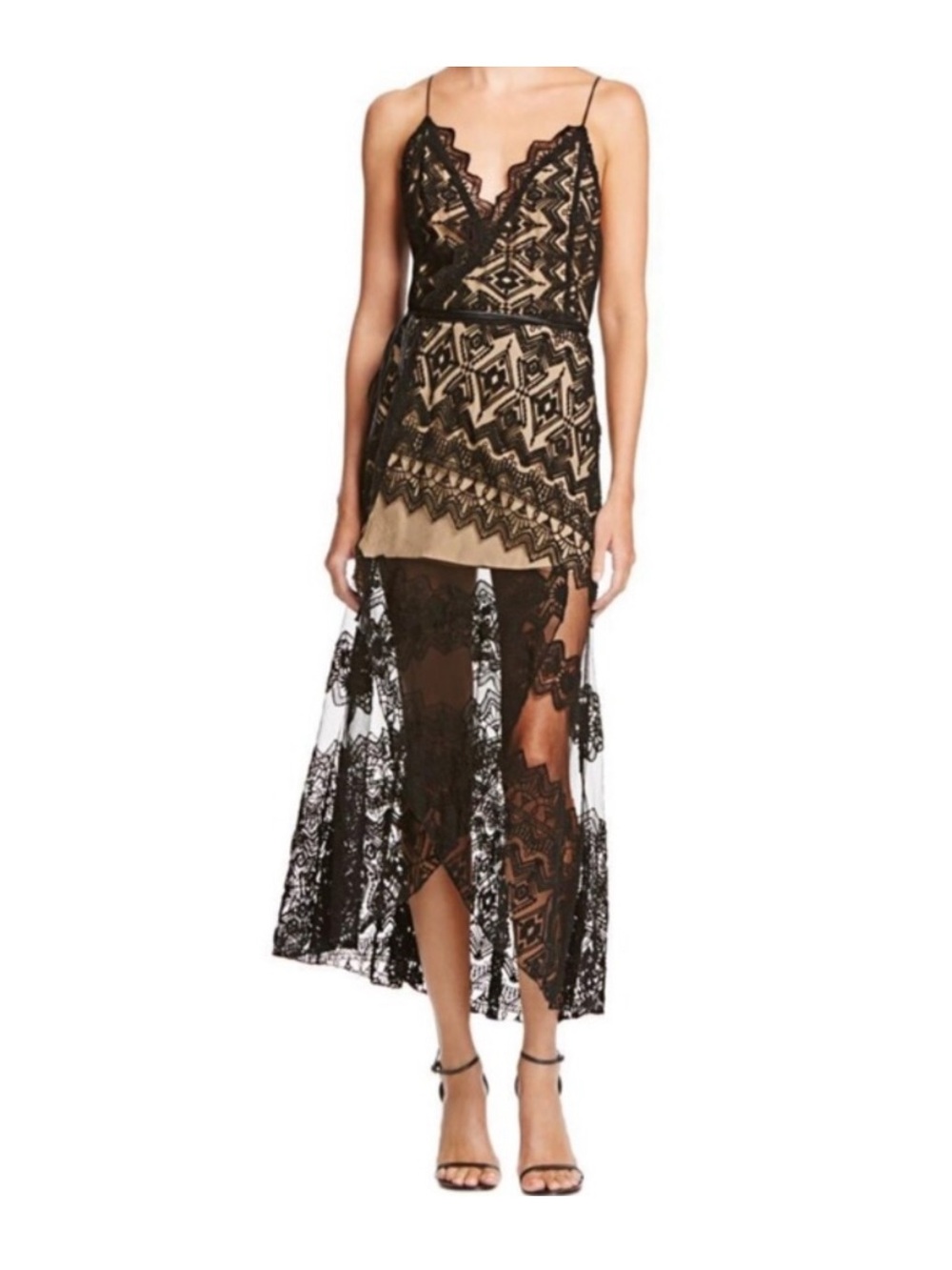 Jen's Pirate Booty Black Lace High-Low Dress Skirt with Beige Lining